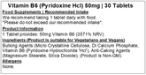 Vitamin B6 50mg Tablets